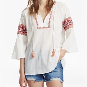 French Connection Crinkle Embroidered Smock Top
